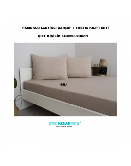 ETE HOMETEX Çift Kişilik Pamuklu Lastikli Çarşaf Takımı 180x200x30cm BEJ 8696474231830